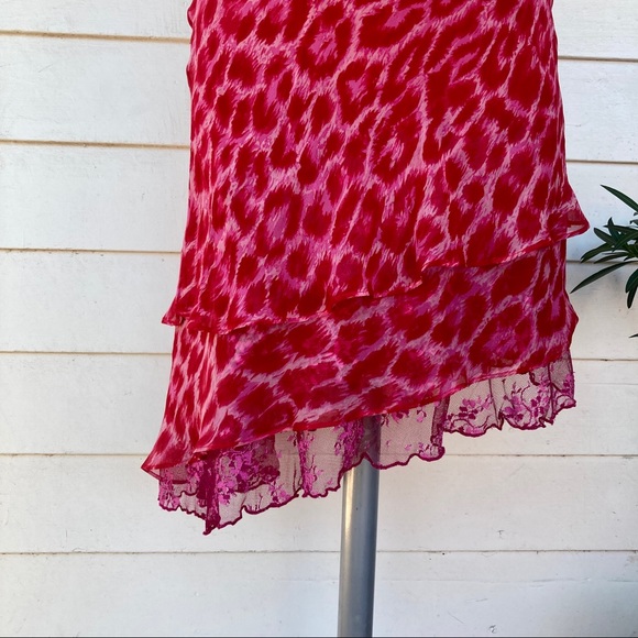 Vintage Betsey Johnson 90s 2000s Midi Animal Print silk asymmetrical red pink - Picture 16 of 16